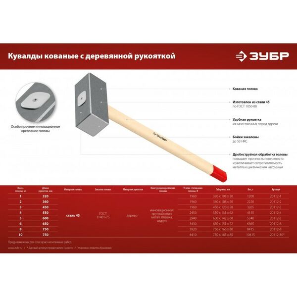 Кувалды: Кованая кувалда Зубр 8 кг деревянная рукоятка 750 мм [20112-8] фотографии