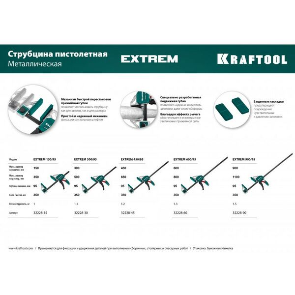 Тиски, струбцины, наковальни, верстаки: Струбцина пистолетная KRAFTOOL EXTREM 150/95 [32228-15] фотографии