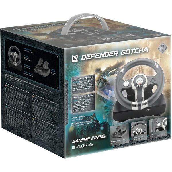 Рули и джойстики: Руль Defender Gotcha Vibration, рулевое колесо, педали, 8поз.перекл.,12кн., USB [64398] фотографии