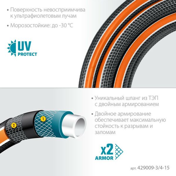 Шланги, системы водопровода и автополива: Поливочный шланг GRINDA PROLine ULTRA 6 15 м 3/4", 25 атм, шестислойный двойное армированиие [429009-3/4-15] фотографии