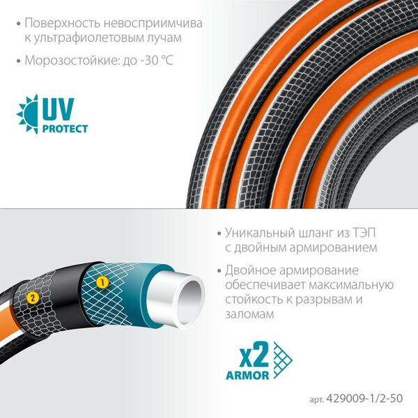 Шланги, системы водопровода и автополива: Поливочный шланг GRINDA PROLine ULTRA 6 50 м 1/2", 30 атм, шестислойный двойное армированиие [429009-1/2-50] фотографии