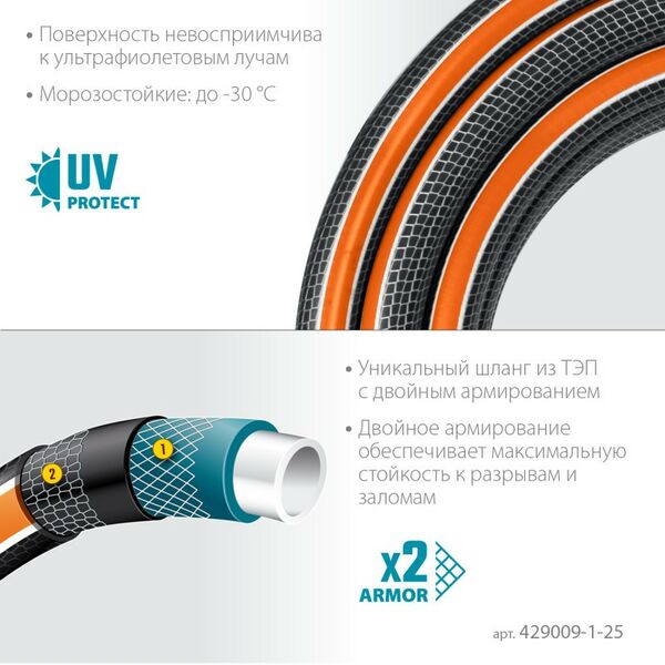 Шланги, системы водопровода и автополива: Поливочный шланг GRINDA PROLine ULTRA 6 1" 25 м 20 атм шестислойный двойное армированиие [429009-1-25] фотографии
