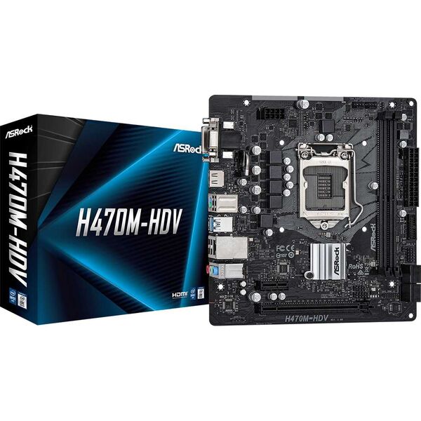 Купить Материнская плата ASRock H470M-HDV LGA1200  PCI-E Dsub+DVI+HDMI GbLAN SATA MicroATX 2DDR4 RTL, изображение 2 в интернет-магазине Irkshop.ru