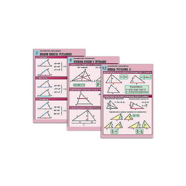 Купить Комплект таблиц по геометрии "Планиметрия. Треугольники" (14 табл., формат А1, лам.) в интернет-магазине Irkshop.ru