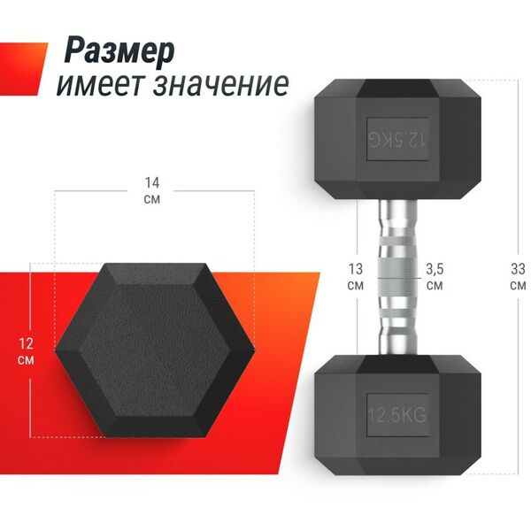 Гантели: Гантель гексагональная UNIXFIT 12,5 кг обрезиненная, пара фотографии