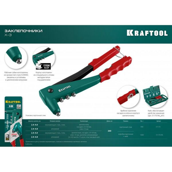 Заклепочники: Литой заклепочник KRAFTOOL X-3 2.4-4.8 мм [31170] фотографии