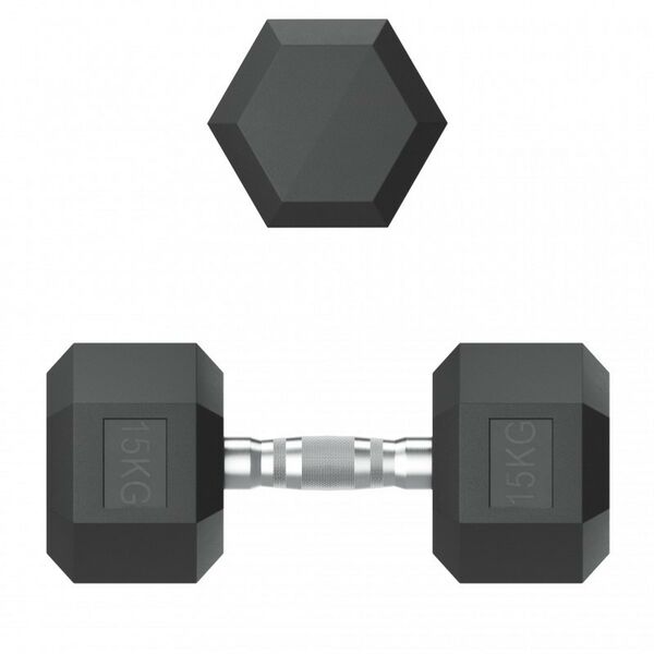 Гантели: Гантель гексагональная UNIXFIT 15 кг обрезиненная, пара фотографии