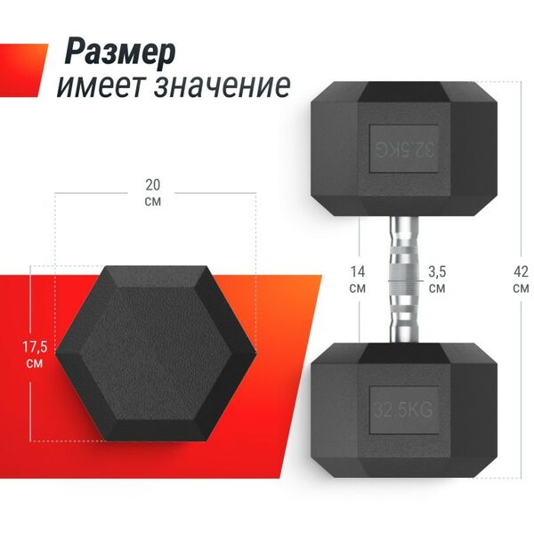 Гантели: Гантель гексагональная UNIXFIT 32,5 кг обрезиненная, пара фотографии