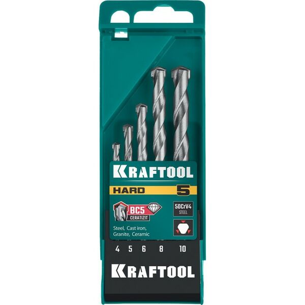 Наборы оснастки: Набор сверл по твёрдым материалам KRAFTOOL Hard 5 шт 4-5-6-8-10 мм [29177-H5] фотографии