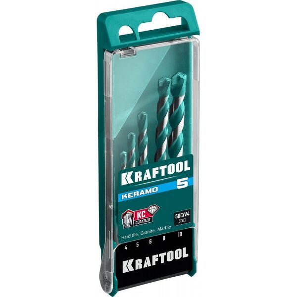 Наборы оснастки: Набор сверл по керамограниту KRAFTOOL Keramo 5 шт 4-5-6-8-10 мм, с твердосплавной пластиной [29175-H5] фотографии