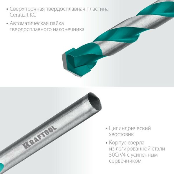 Наборы оснастки: Набор сверл по керамограниту KRAFTOOL Keramo 5 шт 4-5-6-8-10 мм, с твердосплавной пластиной [29175-H5] фотографии
