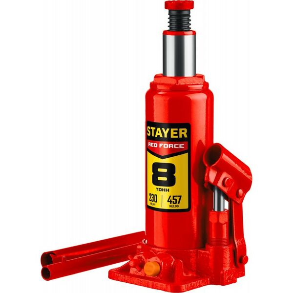 Домкраты: Бутылочный гидравлический домкрат STAYER Professional RED FORCE 8 т 200 - 385 мм [43160-8] фотографии