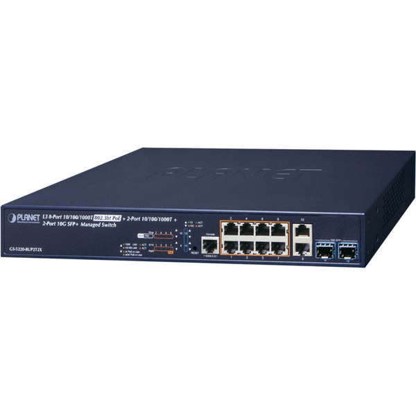 Купить Коммутатор Planet GS-5220-8UP2T2X L3 8-Port 10/100/1000T 75W 802.3bt PoE + 2-Port 10/100/1000T + 2-Port 10G SFP+ Managed Switch (240W PoE Budget) в интернет-магазине Irkshop.ru