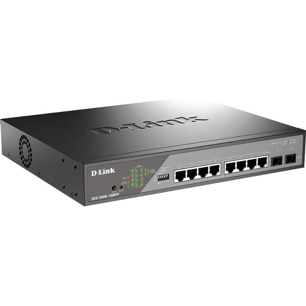 Купить Сетевой коммутатор D-link DSS-200G-10MPP/A1A Smart L2 Surveillance Switch 8х1000Base-T PoE 802.3bt 90W, 2x1000Base-X SFP, PoE Budget 242W, Long-range PoE up to 250m в интернет-магазине Irkshop.ru