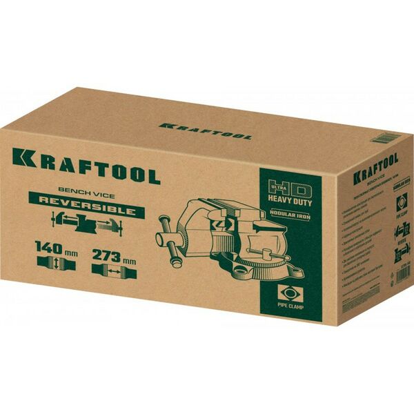 Тиски, струбцины, наковальни, верстаки: Слесарные тиски KRAFTOOL Reversible 140 мм расход 273 мм [32705-140] фотографии