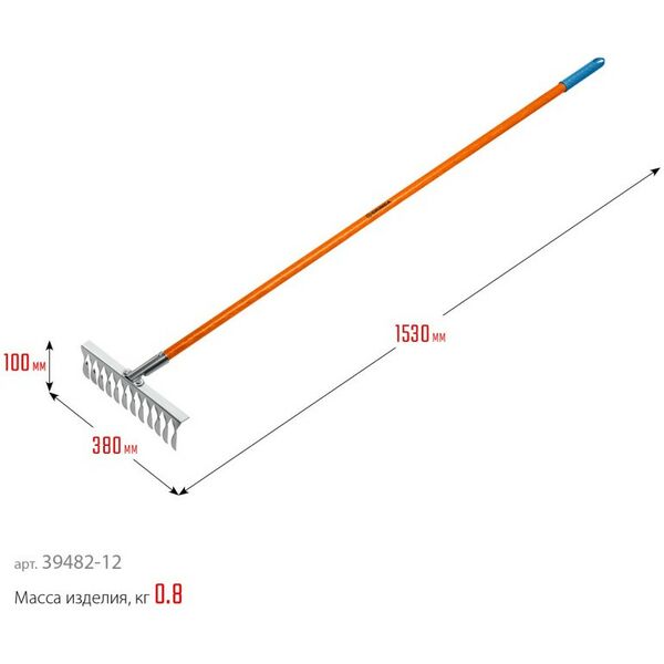 Грабли: Садовые грабли GRINDA PROLine PS-12 FIBER 380 х 100 х 1530 мм, 12 витых зубцов, нержавеющая сталь, фибергласовый черенок [39482-12] фотографии