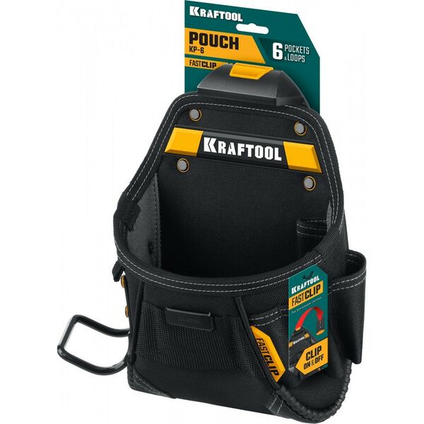 Ящики и сумки для инструмента: Поясная сумка KRAFTOOL KP-6 с быстросъёмным креплением FastClip, 6 карманов и петель, 240 х 250 мм [38775] фотографии