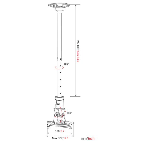 Купить Кронштейн для проектора Cactus CS-VM-PR01L-AL серебристый макс.10кг потолочный поворот и наклон, изображение 2 в интернет-магазине Irkshop.ru