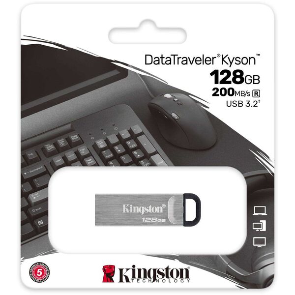 Купить Флеш-диск Kingston DataTraveler Kyson 128Gb USB3.2 серебристый/черный [DTKN/128GB], изображение 3 в интернет-магазине Irkshop.ru