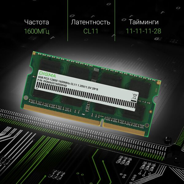 Купить Память Digma 4Gb DDR3L 1600MHz PC3-12800 CL11 SO-DIMM 204-pin 1.35В dual rank RTL [DGMAS31600004D], изображение 5 в интернет-магазине Irkshop.ru