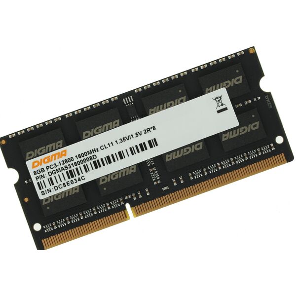 Купить Модуль памяти Digma 8Gb DDR3L 1600MHz PC3-12800 CL11 SO-DIMM 204-pin 1.35В dual rank RTL [DGMAS31600008D], изображение 2 в интернет-магазине Irkshop.ru