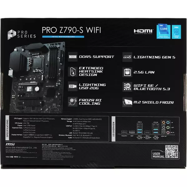 Купить Материнская плата MSI PRO Z790-S WIFI Soc-1700 Intel Z790 4xDDR5 ATX AC97 8ch(7.1) 2.5Gg RAID+HDMI+DP, изображение 11 в интернет-магазине Irkshop.ru