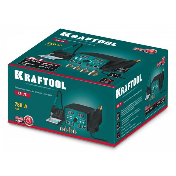 Купить Ремонтная паяльная станция KRAFTOOL KR-75 2-в-1 100-480°С 750 Вт [55340], изображение 2 в интернет-магазине Irkshop.ru