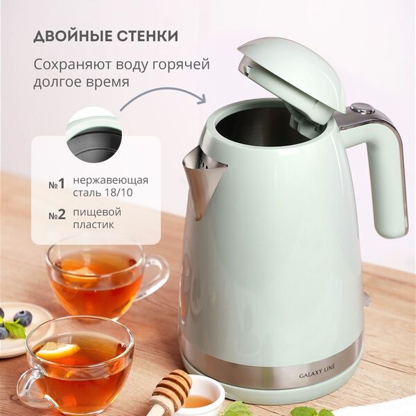 Купить Чайник Galaxy Line GL0332 1.7л. 2200Вт мятный корпус: металл/пластик, изображение 6 в интернет-магазине Irkshop.ru