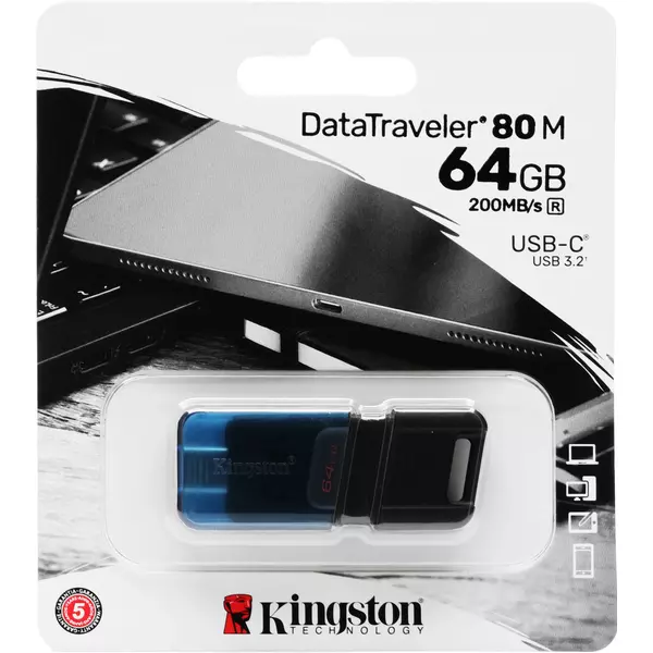 Купить Флеш-диск Kingston DataTraveler 80 M Type-C 64Gb USB3.2 черный [DT80M/64GB], изображение 3 в интернет-магазине Irkshop.ru