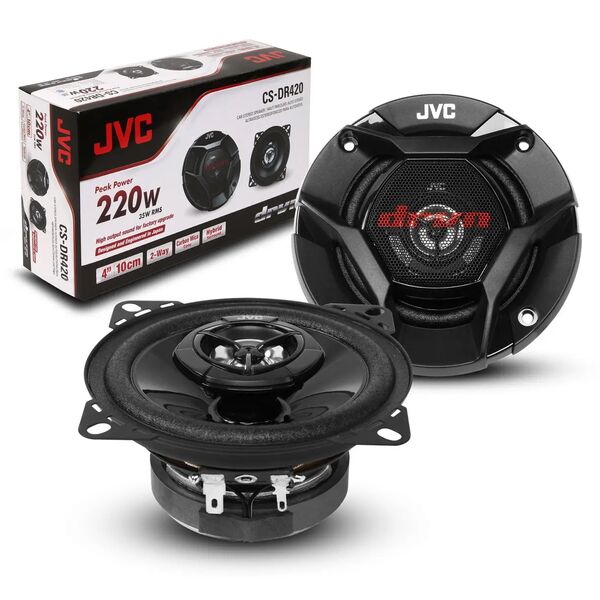 Купить Колонки автомобильные JVC CS-DR420 220Вт 88дБ 4Ом 10см (4дюйм) 2 шт коаксиальные двухполосные в интернет-магазине Irkshop.ru