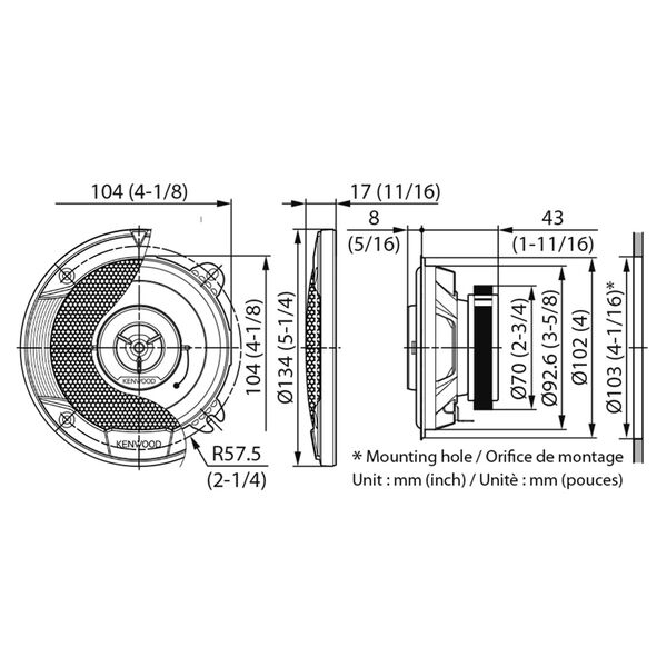 Купить Колонки автомобильные Kenwood KFC-S1066 220Вт 88дБ 4Ом 10см (4дюйм) 2 шт коаксиальные двухполосные, изображение 2 в интернет-магазине Irkshop.ru