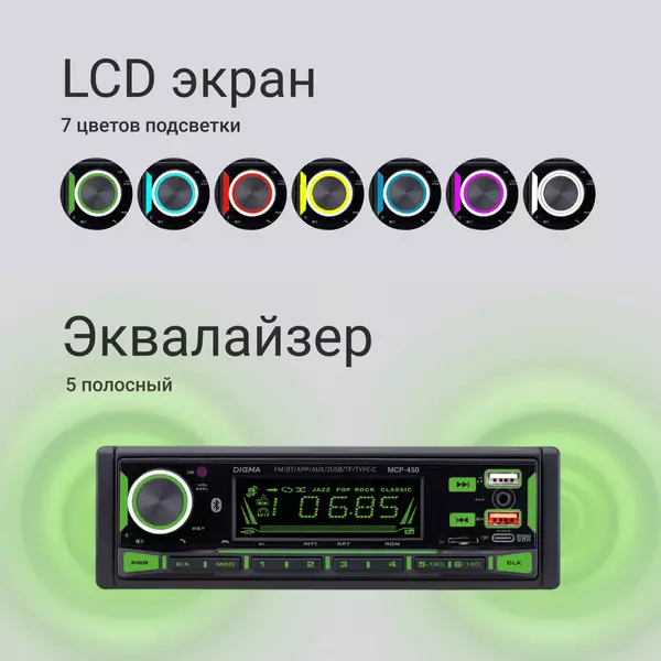 Купить Автомагнитола Digma MCP-450 1DIN 4x45Вт v5.0 USB 2.0 AUX 4 ПДУ, изображение 20 в интернет-магазине Irkshop.ru