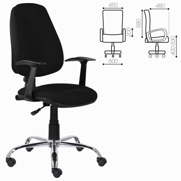 Стулья и кресла: Кресло Brabix Comfort MG-322 хром, регулируемая эргономичная спинка, ткань, черное [532558] фотографии
