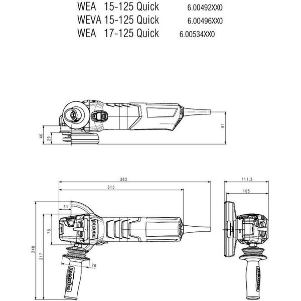 Купить Углошлифовальная машина Metabo WEV 17-125 Quick 1700Вт 11000об/мин M14 d=125мм [600516000], изображение 6 в интернет-магазине Irkshop.ru