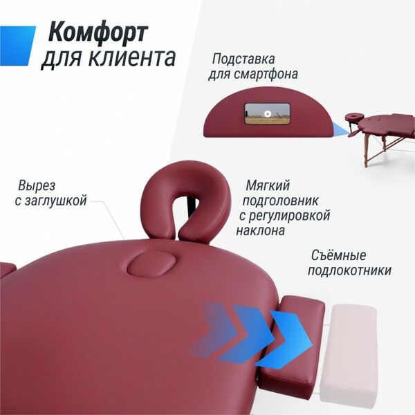 Массажный стол UNIX Med Comfort 3 Section Burgundy фотографии