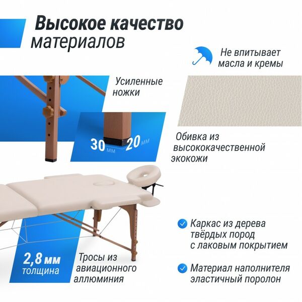 Массажный стол UNIX Med Standard 3 Section Beige фотографии