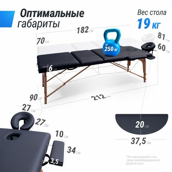 Массажный стол UNIX Med Standard 3 Section Black фотографии