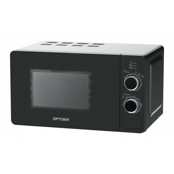 Микроволновые печи: Микроволновая печь OPTIMA MO-2110B объем 20 л, мощность микроволн 700 Вт, механическое управление, размеры (ШxВxГ) 45x26x34 cм, цвет черный фотографии