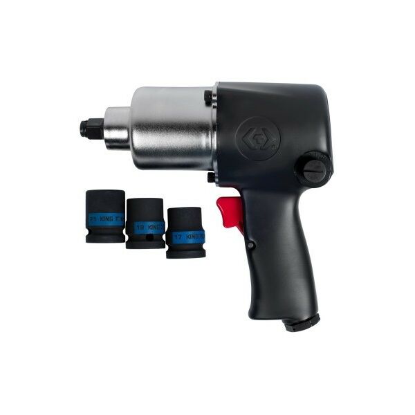 Пневмогайковерты: Гайковерт пневматический ударный King Tony P33421-040B 1/2", 678 Hм, в комплекте 3 торцевые головки фотографии