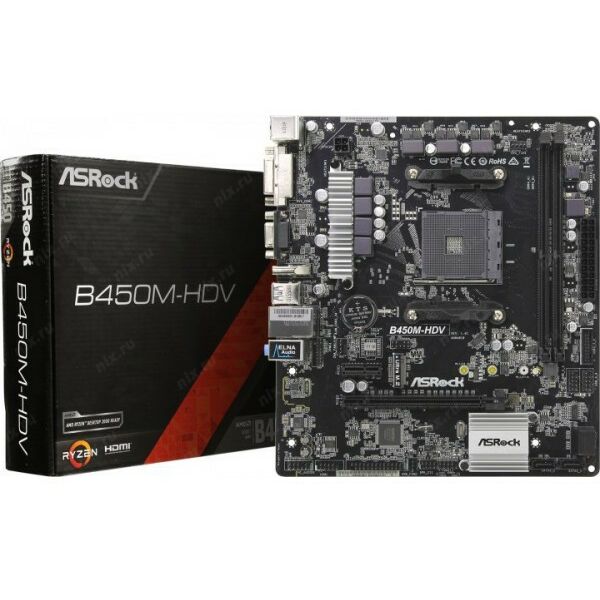 Купить Материнская плата ASRock B450M-HDV AM4  PCI-E Dsub+DVI+HDMI GbLAN SATA RAID MicroATX 2DDR4 RTL в интернет-магазине Irkshop.ru