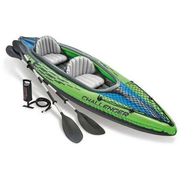 Лодки: Лодка Intex Challenger К2 2-местная, 351 х 76 х 38 см, алюминиевые вёсла 213 см, ручной насос, 2 сиденья, до 160 кг [68306NP] фотографии