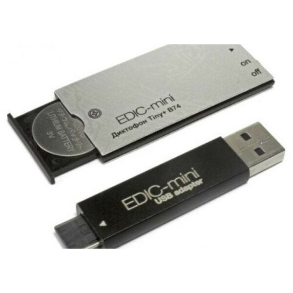 Цифровые диктофоны: Цифровой диктофон Edic-mini Tiny+ B74-1-150HQ Металл, размер 4*28*57мм, вес 9г, автономность до 30ч, батарейка фотографии