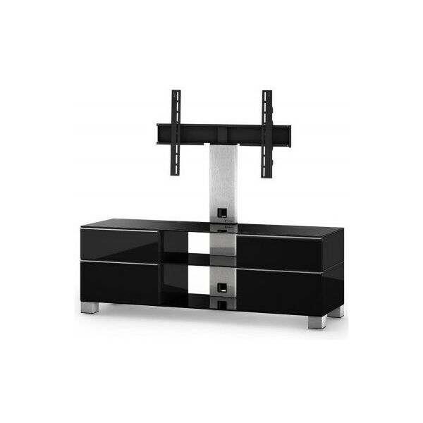 Тумбы и стойки для телевизоров: Стойка под телевизор Sonorous MD 8340-B-INX-BLK max ТВ 50кг, 1300х1400х440мм (ВхШхГ),  черное стекло /  ножки стального цвета/ черные ящики фотографии