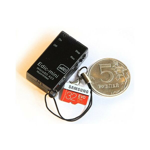 Цифровые диктофоны: Цифровой диктофон Edic-mini microSD A23 металл, размер 11*19*34мм, вес 20г, автономность до 12 ч, аккумулятор фотографии