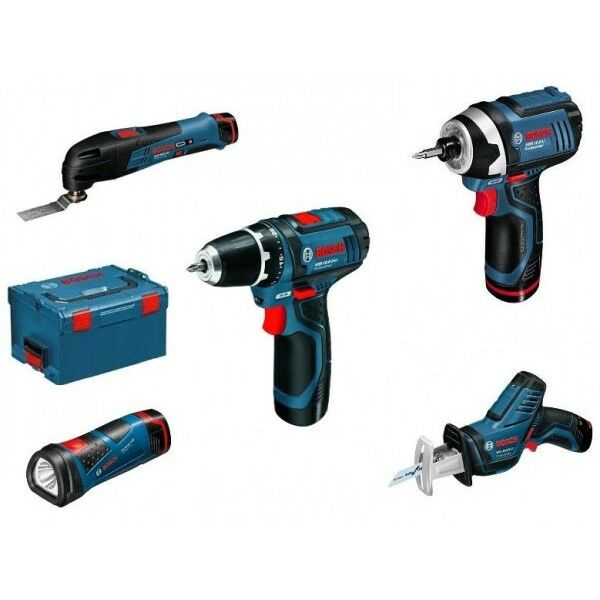 Дрели и шуруповерты: Набор аккумуляторного инструмента BOSCH 10.8 Li-ion 5 в 1 GSR/GDR/GSA/GOP/GLI, 3х2Ач, L-BOXX [0615990GE8] фотографии