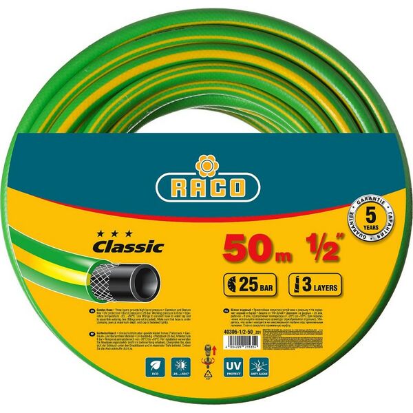 Шланги, системы водопровода и автополива: Поливочный шланг RACO CLASSIC 1/2" 50 м 25 атм трёхслойный армированный [40306-1/2-50_z01] фотографии