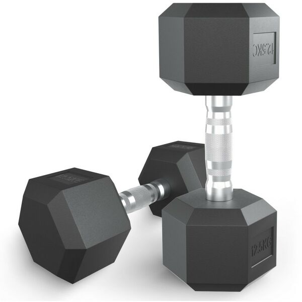 Гантели: Гантель гексагональная UNIXFIT 12,5 кг обрезиненная, пара фотографии