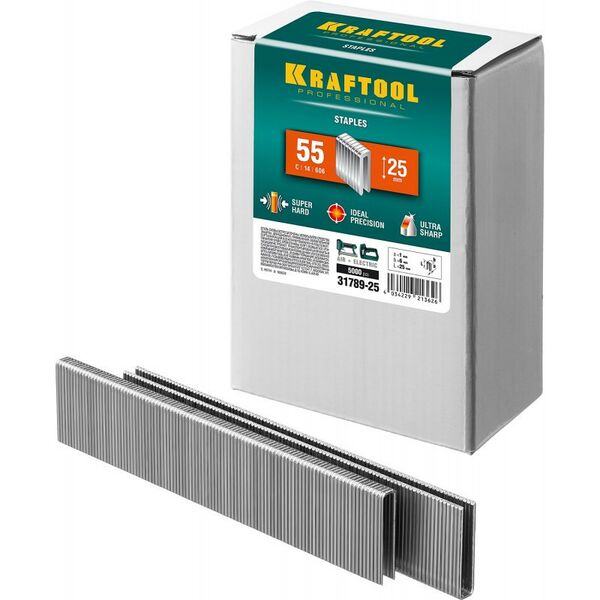 Скобы для степлера: Скобы для степлера KRAFTOOL 25 мм тип 18GA (55 / 90 / C), 5000 шт [31789-25] фотографии
