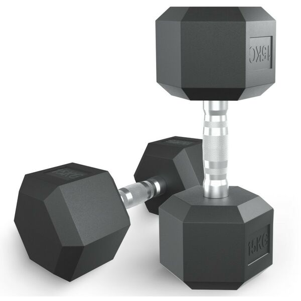 Гантели: Гантель гексагональная UNIXFIT 15 кг обрезиненная, пара фотографии