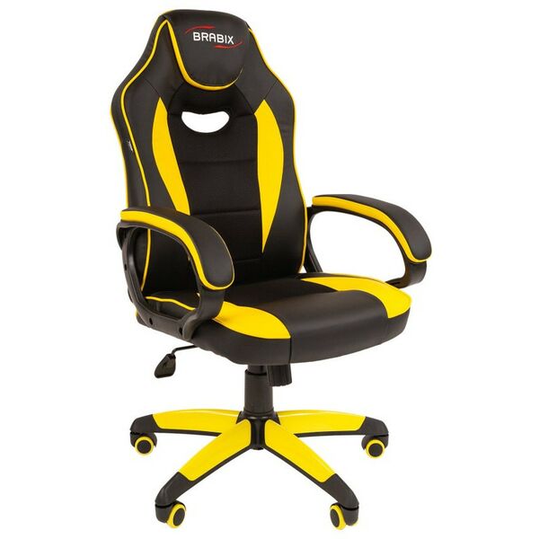 Стулья и кресла: Кресло компьютерное Brabix Blaze GM-162 TW/экокожа, черное/желтое [7083507] фотографии
